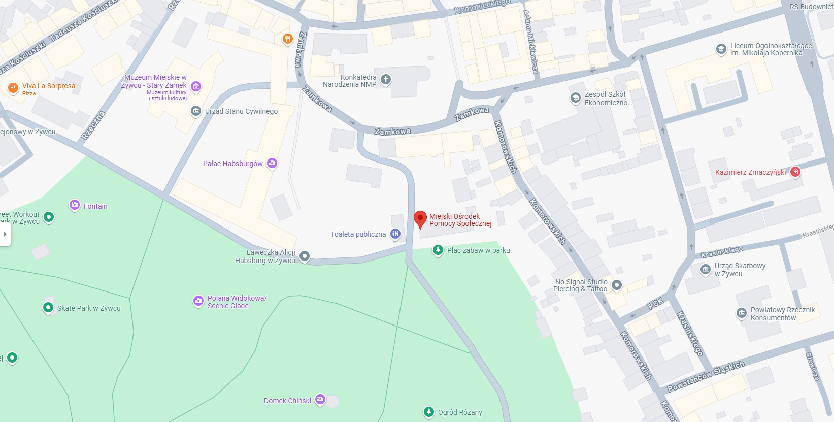 mapa z zaznaczonym położeniem Ośrodka